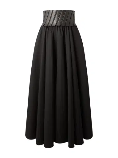 Alaïa Leather-trimmed Wool-gabardine Midi Skirt | Thumbnail 1 Alaïa Leather-trimmed Wool-gabardine Midi Skirt | Thumbnail 1