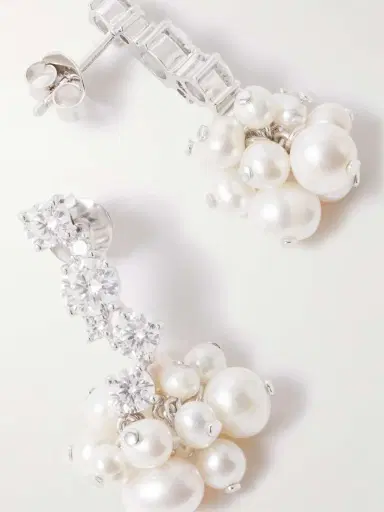 Completedworks Rhodium-plated Recycled Silver Pearl And Crystal Earrings | Thumbnail 3 Completedworks Rhodium-plated Recycled Silver Pearl And Crystal Earrings | Thumbnail 3