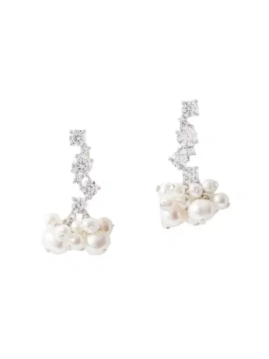 Completedworks Rhodium-plated Recycled Silver Pearl And Crystal Earrings | Thumbnail 1 Completedworks Rhodium-plated Recycled Silver Pearl And Crystal Earrings | Thumbnail 1