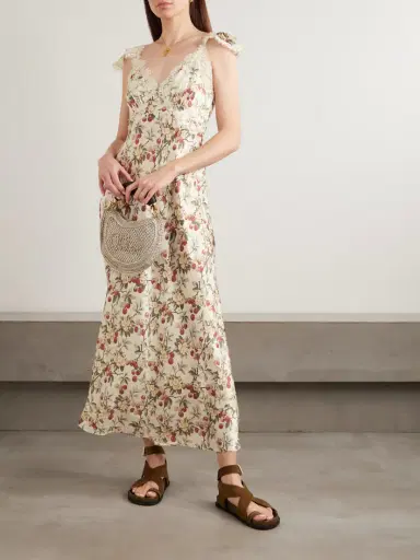 DÔEN Fiona Lace-trimmed Floral-print Silk-satin Midi Dress | Thumbnail 2 DÔEN Fiona Lace-trimmed Floral-print Silk-satin Midi Dress | Thumbnail 2