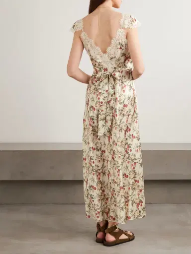 DÔEN Fiona Lace-trimmed Floral-print Silk-satin Midi Dress | Thumbnail 3 DÔEN Fiona Lace-trimmed Floral-print Silk-satin Midi Dress | Thumbnail 3