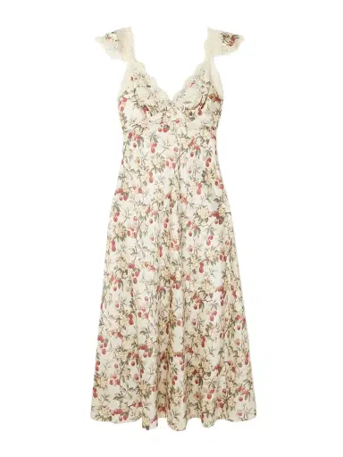 DÔEN Fiona Lace-trimmed Floral-print Silk-satin Midi Dress | Thumbnail 1 DÔEN Fiona Lace-trimmed Floral-print Silk-satin Midi Dress | Thumbnail 1