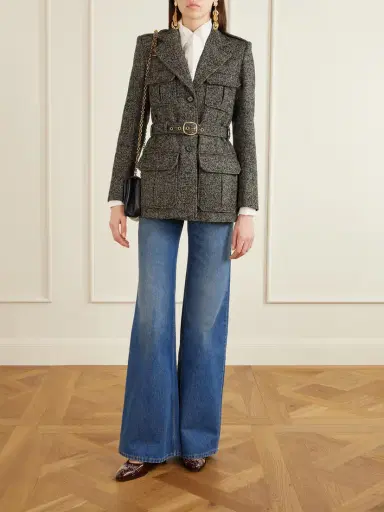 Chloé Belted Herringbone Wool-blend Jacket | Thumbnail 2 Chloé Belted Herringbone Wool-blend Jacket | Thumbnail 2