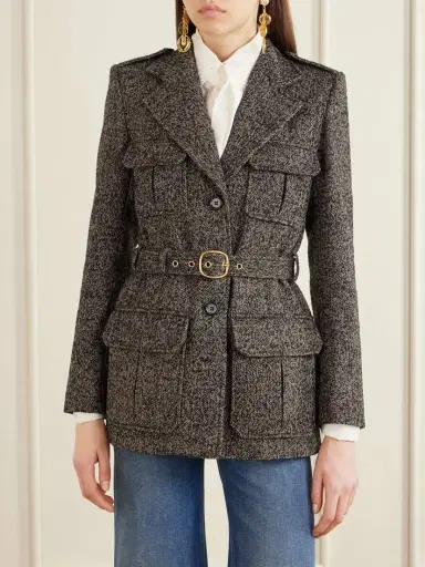 Chloé Belted Herringbone Wool-blend Jacket | Thumbnail 3 Chloé Belted Herringbone Wool-blend Jacket | Thumbnail 3