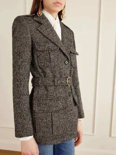 Chloé Belted Herringbone Wool-blend Jacket | Thumbnail 5 Chloé Belted Herringbone Wool-blend Jacket | Thumbnail 5