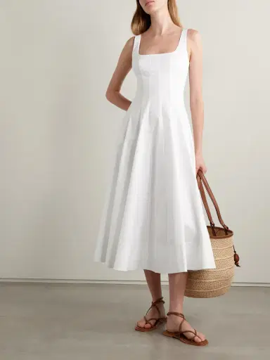 Staud Wells Pleated Cotton-blend Poplin Midi Dress | Thumbnail 2 Staud Wells Pleated Cotton-blend Poplin Midi Dress | Thumbnail 2