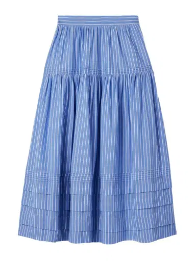 DÔEN Sebastiane Striped Organic Cotton-poplin Midi Skirt | Thumbnail 1 DÔEN Sebastiane Striped Organic Cotton-poplin Midi Skirt | Thumbnail 1