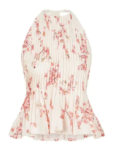 Agua by Agua Bendita Pleated Floral-printed Linen Blouse | Thumbnail 1 Agua by Agua Bendita Pleated Floral-printed Linen Blouse | Thumbnail 1