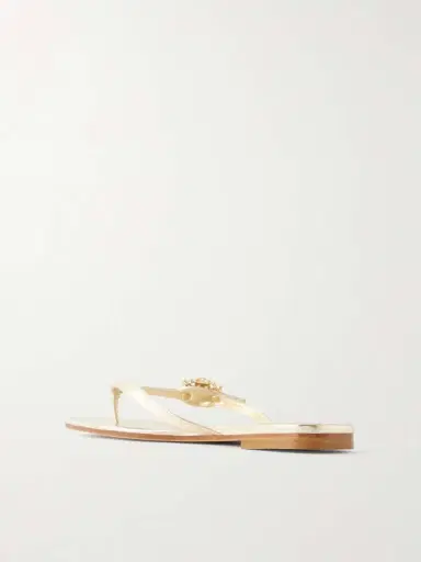 Roger Vivier Strass B Crystal-embellished Metallic Leather Sandals | Thumbnail 3 Roger Vivier Strass B Crystal-embellished Metallic Leather Sandals | Thumbnail 3