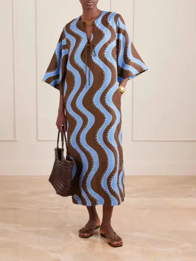 ALÉMAIS Tie-detailed Embroidered Linen Midi Dress | Thumbnail 2 ALÉMAIS Tie-detailed Embroidered Linen Midi Dress | Thumbnail 2