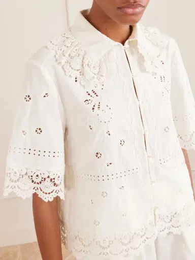 SKALL Talia Broderie Anglaise Cotton And Linen-blend Shirt | Thumbnail 4 SKALL Talia Broderie Anglaise Cotton And Linen-blend Shirt | Thumbnail 4