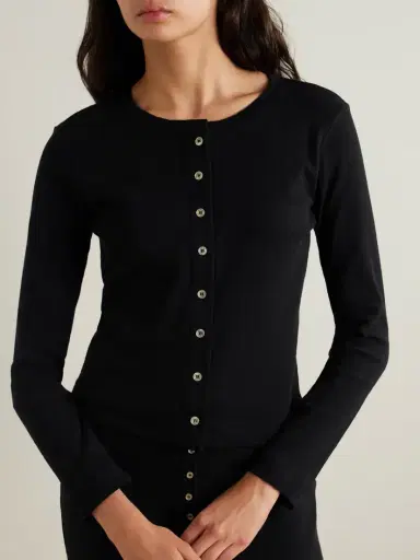 LESET Pointelle-knit Cotton Cardigan | Thumbnail 2 LESET Pointelle-knit Cotton Cardigan | Thumbnail 2