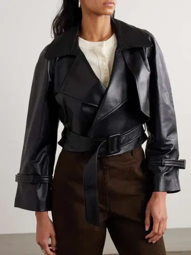 Nour Hammour Hatti Cropped Belted Leather Jacket | Thumbnail 3 Nour Hammour Hatti Cropped Belted Leather Jacket | Thumbnail 3