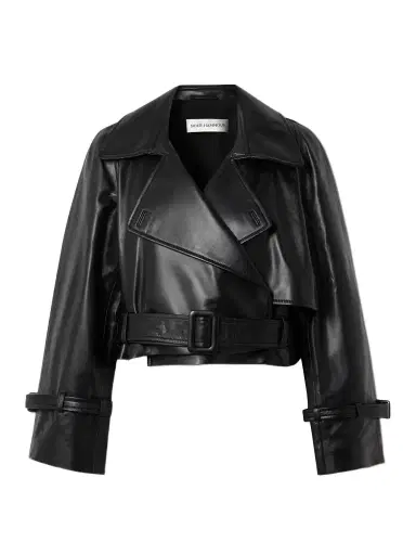 Nour Hammour Hatti Cropped Belted Leather Jacket | Thumbnail 1 Nour Hammour Hatti Cropped Belted Leather Jacket | Thumbnail 1