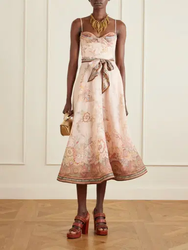 Zimmermann Printed Tie-detailed Linen And Silk-blend Midi Dress | Thumbnail 2 Zimmermann Printed Tie-detailed Linen And Silk-blend Midi Dress | Thumbnail 2
