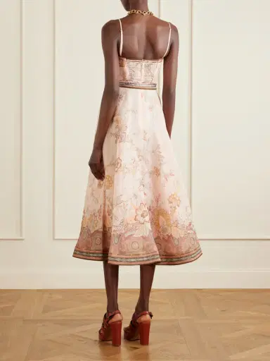 Zimmermann Printed Tie-detailed Linen And Silk-blend Midi Dress | Thumbnail 3 Zimmermann Printed Tie-detailed Linen And Silk-blend Midi Dress | Thumbnail 3