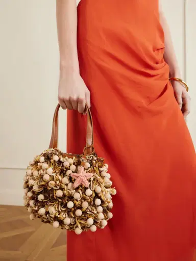Aquazzura Pom Pom Leather-trimmed Beaded Woven Raffia Mini Bag | Thumbnail 3 Aquazzura Pom Pom Leather-trimmed Beaded Woven Raffia Mini Bag | Thumbnail 3