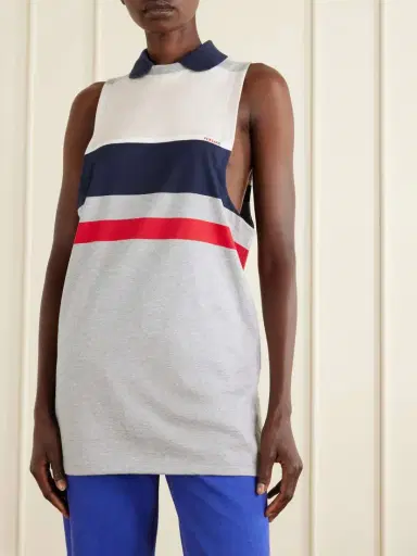 Versace Sleeveless Embroidered Striped Cotton T-shirt | Thumbnail 3 Versace Sleeveless Embroidered Striped Cotton T-shirt | Thumbnail 3