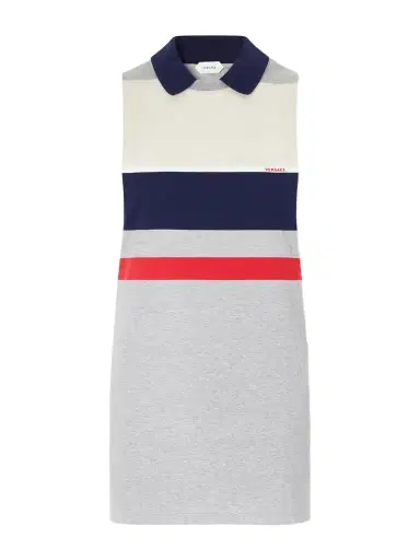 Versace Sleeveless Embroidered Striped Cotton T-shirt | Thumbnail 1 Versace Sleeveless Embroidered Striped Cotton T-shirt | Thumbnail 1