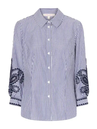 Carolina Herrera Embroidered Striped Cotton-poplin Shirt | Thumbnail 1 Carolina Herrera Embroidered Striped Cotton-poplin Shirt | Thumbnail 1