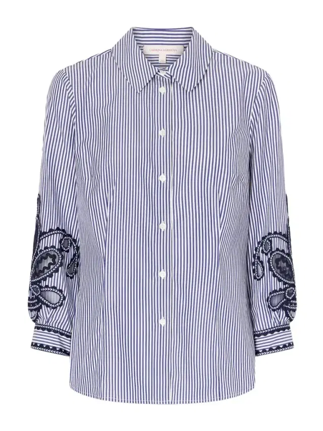 Embroidered Striped Cotton-poplin Shirt Embroidered Striped Cotton-poplin Shirt