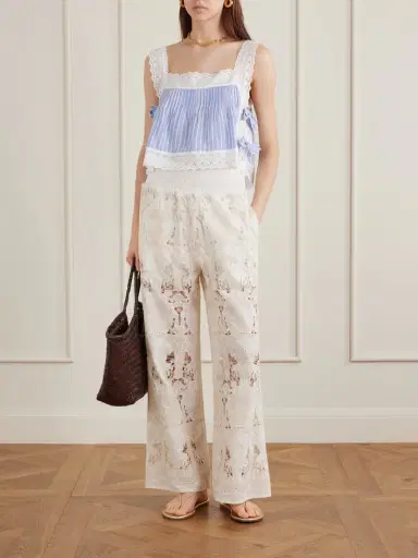 Loretta Caponi Speranza Corded Lace Cotton-blend Straight-leg Pants | Thumbnail 2 Loretta Caponi Speranza Corded Lace Cotton-blend Straight-leg Pants | Thumbnail 2