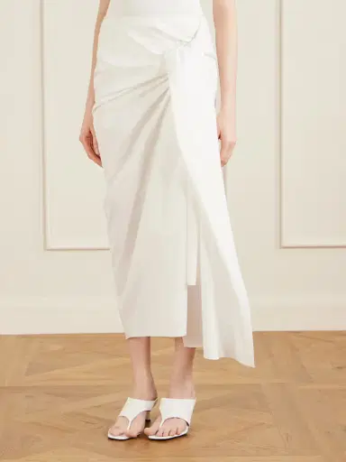 Khaite Shay Tie-detailed Draped Cotton-poplin Wrap Midi Skirt | Thumbnail 3 Khaite Shay Tie-detailed Draped Cotton-poplin Wrap Midi Skirt | Thumbnail 3