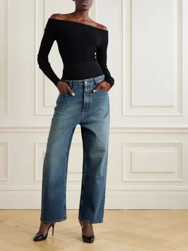 Alaïa Layered Jersey-trimmed Wide-leg Jeans | Thumbnail 2 Alaïa Layered Jersey-trimmed Wide-leg Jeans | Thumbnail 2