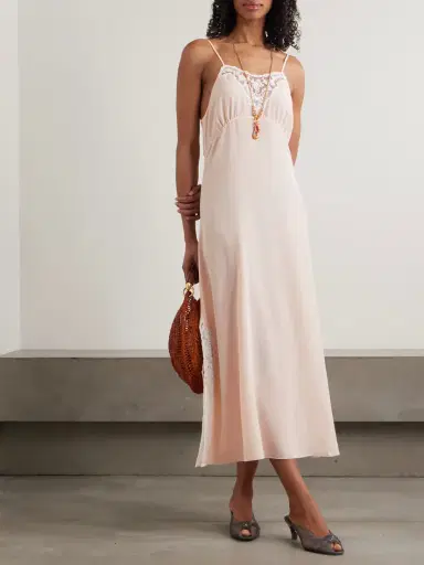 Chloé Lace-trimmed Silk Crepe De Chine Maxi Dress | Thumbnail 2 Chloé Lace-trimmed Silk Crepe De Chine Maxi Dress | Thumbnail 2