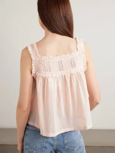 DÔEN Fidella Cropped Lace-trimmed Organic Cotton-voile Top | Thumbnail 4 DÔEN Fidella Cropped Lace-trimmed Organic Cotton-voile Top | Thumbnail 4