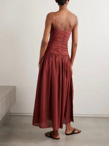 Matteau Gathered Organic Cotton And Silk-blend Midi Dress | Thumbnail 3 Matteau Gathered Organic Cotton And Silk-blend Midi Dress | Thumbnail 3