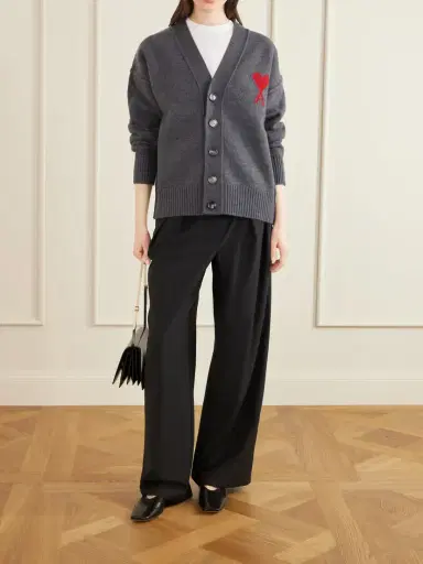 AMI PARIS + Net Sustain Adc Intarsia Wool Cardigan | Thumbnail 2 AMI PARIS + Net Sustain Adc Intarsia Wool Cardigan | Thumbnail 2