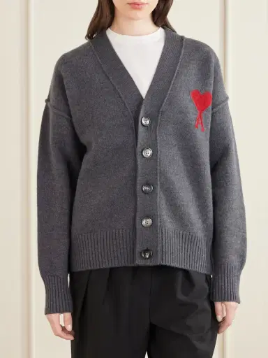 AMI PARIS + Net Sustain Adc Intarsia Wool Cardigan | Thumbnail 3 AMI PARIS + Net Sustain Adc Intarsia Wool Cardigan | Thumbnail 3