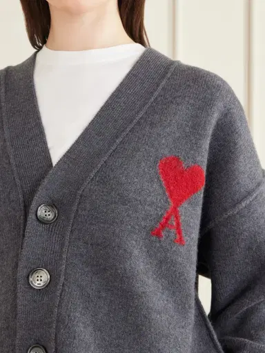 AMI PARIS + Net Sustain Adc Intarsia Wool Cardigan | Thumbnail 5 AMI PARIS + Net Sustain Adc Intarsia Wool Cardigan | Thumbnail 5