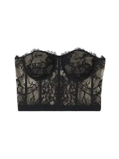 Alexander McQueen Satin-trimmed Cotton-blend Corded Lace Bustier Top | Thumbnail 1 Alexander McQueen Satin-trimmed Cotton-blend Corded Lace Bustier Top | Thumbnail 1