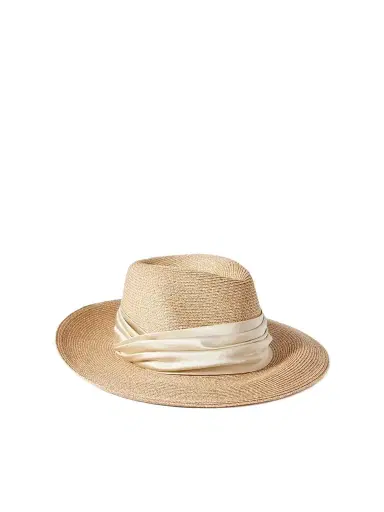 Eugenia Kim Courtney Satin-trimmed Straw-effect Fedora | Thumbnail 1 Eugenia Kim Courtney Satin-trimmed Straw-effect Fedora | Thumbnail 1