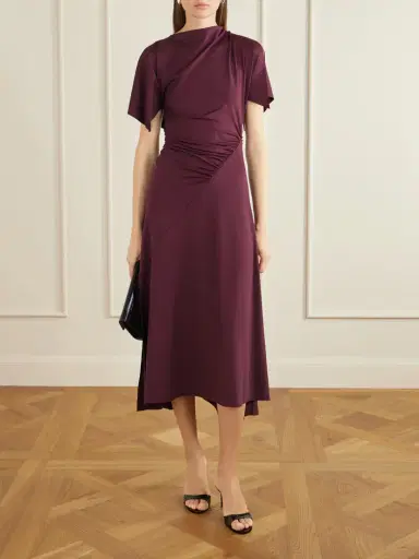 Victoria Beckham Draped Satin-jersey Midi Dress | Thumbnail 2 Victoria Beckham Draped Satin-jersey Midi Dress | Thumbnail 2