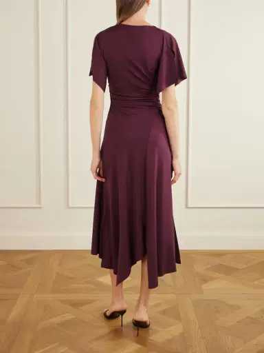 Victoria Beckham Draped Satin-jersey Midi Dress | Thumbnail 3 Victoria Beckham Draped Satin-jersey Midi Dress | Thumbnail 3