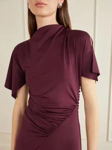 Victoria Beckham Draped Satin-jersey Midi Dress | Thumbnail 4 Victoria Beckham Draped Satin-jersey Midi Dress | Thumbnail 4