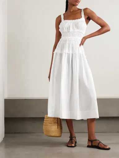 DÔEN Marianne Shirred Organic Cotton-poplin Midi Dress | Thumbnail 2 DÔEN Marianne Shirred Organic Cotton-poplin Midi Dress | Thumbnail 2
