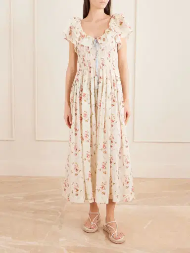 DÔEN Illiana Lace-trimmed Shirred Floral-print Organic Cotton Dress | Thumbnail 2 DÔEN Illiana Lace-trimmed Shirred Floral-print Organic Cotton Dress | Thumbnail 2