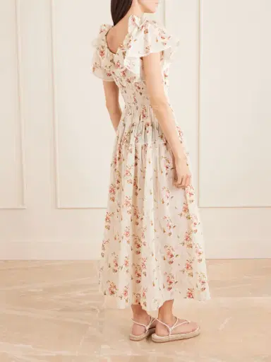 DÔEN Illiana Lace-trimmed Shirred Floral-print Organic Cotton Dress | Thumbnail 3 DÔEN Illiana Lace-trimmed Shirred Floral-print Organic Cotton Dress | Thumbnail 3