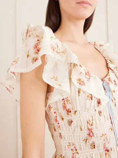 DÔEN Illiana Lace-trimmed Shirred Floral-print Organic Cotton Dress | Thumbnail 4 DÔEN Illiana Lace-trimmed Shirred Floral-print Organic Cotton Dress | Thumbnail 4