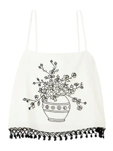 BODE Rosebloom Cropped Bead-embellished Fringed Cotton And Silk-blend Top | Thumbnail 1 BODE Rosebloom Cropped Bead-embellished Fringed Cotton And Silk-blend Top | Thumbnail 1