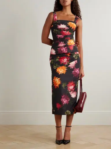 Carolina Herrera Draped Floral-print Faille Midi Dress | Thumbnail 2 Carolina Herrera Draped Floral-print Faille Midi Dress | Thumbnail 2