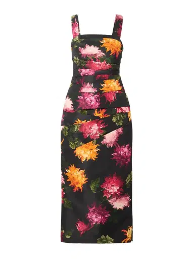 Carolina Herrera Draped Floral-print Faille Midi Dress | Thumbnail 1 Carolina Herrera Draped Floral-print Faille Midi Dress | Thumbnail 1