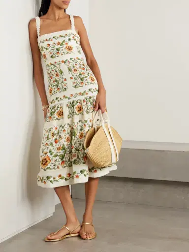 Agua by Agua Bendita Nispero Tiered Embroidered Printed Linen Midi Dress | Thumbnail 2 Agua by Agua Bendita Nispero Tiered Embroidered Printed Linen Midi Dress | Thumbnail 2