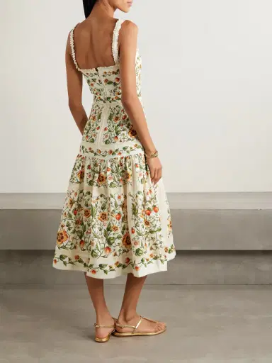 Agua by Agua Bendita Nispero Tiered Embroidered Printed Linen Midi Dress | Thumbnail 3 Agua by Agua Bendita Nispero Tiered Embroidered Printed Linen Midi Dress | Thumbnail 3