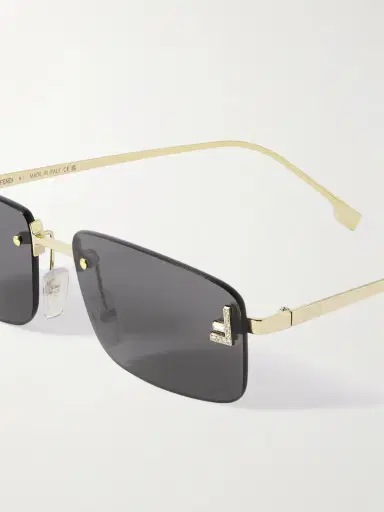 FENDI EYEWEAR Fendi First Rectangular-frame Crystal-embellished Gold-tone Sunglasses | Thumbnail 4 FENDI EYEWEAR Fendi First Rectangular-frame Crystal-embellished Gold-tone Sunglasses | Thumbnail 4
