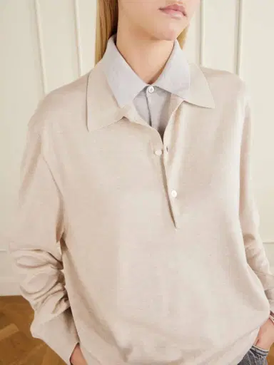 Acne Studios Layered Silk-blend Polo Sweater | Thumbnail 4 Acne Studios Layered Silk-blend Polo Sweater | Thumbnail 4